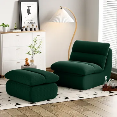 Produktbild von okwish Relaxsessel Schlafsofas mit Fußstütze，Lazy Polstersofa Indoor-Sitzkissen mit Abnehmbare Rückenlehne und Sitzkissen，Liegestuhl für Schlafzimmer, Wohnzimmer, Grün