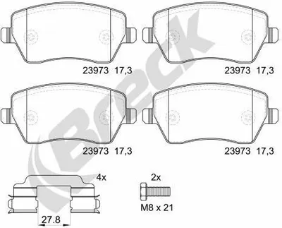 Produktbild von BRECK Bremsbeläge Satz Vorne Bremsklötze für RENAULT Clio III Schrägheck (BR0/1, CR0/1) 23973 00 702 00