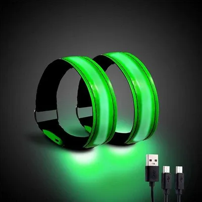 Imagen del producto de Pulsera reflectante LED - Reflector LED recargable - 3 modos - Ideal para correr de noche - Pulsera de seguridad - Pack de 2