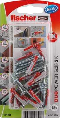 Image de Fischer DuoPower 5 x 25 S K NV set de chevilles 25 mm 534996 1 set (534996)