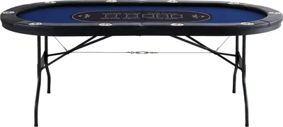 Image de SucceBuy Table de poker pliable pour 10 joueurs, table ovale de blackjack et de Texas Holdem de 84" avec rails rembourrés et porte-boissons en acier inoxydable, table de jeu de cartes de casino pliable et portable