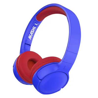 Image de Akashi, casque Bluetooth 5.1 pour enfants (pliables, autonomie de 8 heures), bleu/rouge