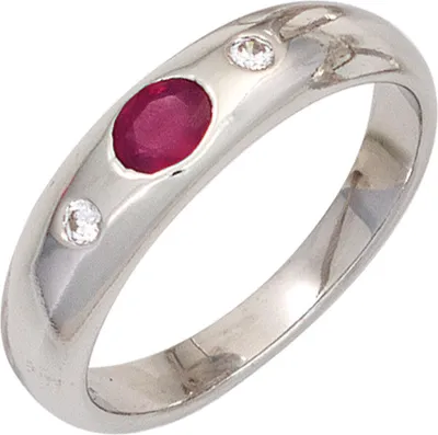 Produktbild von Ring Damenring Rubin rot oval Zirkonia weiß 925 Silber schlicht Silberring Innenumfang 52mm  Ø16.6mm