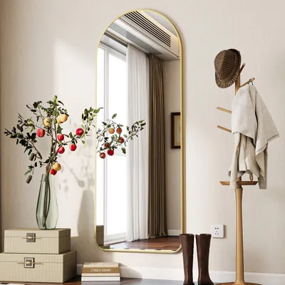 Produktbild von Koonmi 76 x 171 cm Gewölbter Top Ganzkörperspiegel mit Runden Ecken - Ganzkörperspiegel Groß Frei Stehend-Hängend-Lehnend, Gold