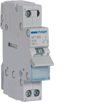 Produktbild von HAGER Modul Umschalter instalacyjny I-0-II punkt gemeinsam od oben 1P 25A 230VAC SFT125