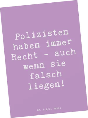 Produktbild von Mr. & Mrs. Panda Postkarte Spruch Polizist Humor - Lavendeltraum - Geschenk, Grußkarte, Ansichtskarten, Berufsalltag, Recht haben, Postkarten, Beruf, Polizeidienst