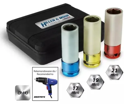 Produktbild von 1/2" Schlagschrauber-Steckschlüssel-Satz 3tlg. 17,19,21mm, CrMo