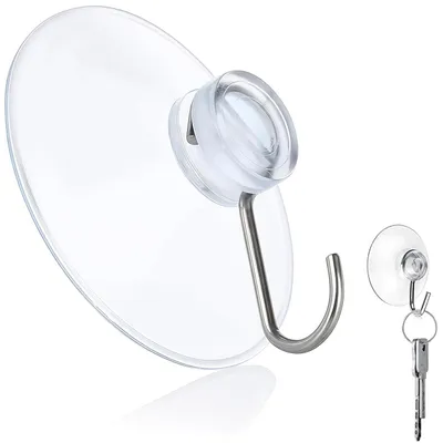 Produktbild von Saugnäpfe mit Haken, 10er-Pack – Transparente Saugnäpfe mit Haken für Fenster, Bad und Küche – Ideal zur Fensterdekoration und als Handtuchhalter – 40 mm Saugnäpfe mit Haken, runder Wandhaken