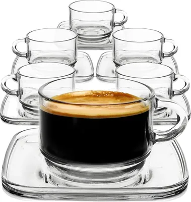 Immagine prodotto di Set di tazze e piattini, materiale di vetro, design ergonomico, 200-400ml