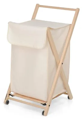 Wäschesack mit Gestell, Massivholz, 44x51x85 cm, natur