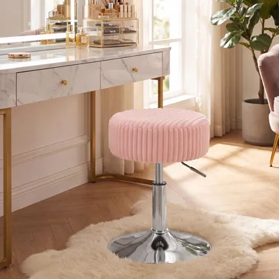 Produktbild von VASAGLE Schminkhocker Höhenverstellbarer Sitzhocker Rund 360° Drehbar ohne Lehne 38,5 x 38,5 x 44-56 cm Rosa