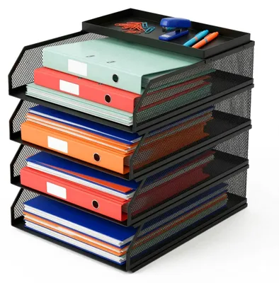 Image de Solidchoice - Boîte de rangement pour lettres A4 avec 4 compartiments en métal