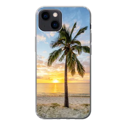 Produktbild von MuchoWow® Handyhülle Schutzhülle Hülle für iPhone 13 mini Strand - Palme - Sonnenuntergang Silikon Softcase Handy Hülle - Softcase