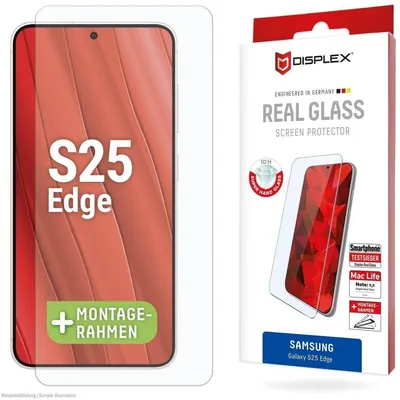 Produktbild von Displex Panzerglas (10H, 2D) für Samsung Galaxy S25 Edge, Eco-Montagerahmen, kratzer-resistent, Samsung, Galaxy S25 Edge, Trockene Anwendung, Staubresistent, Schlagfest, Kratzresistent, Schockresistent, Transparent, 1 Stück(e)