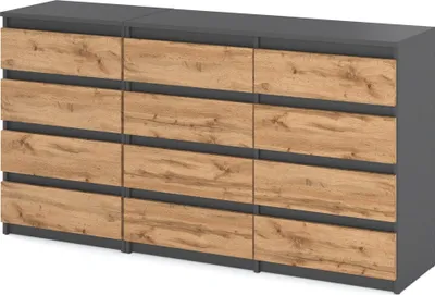 Zdjęcie produktu dla Komoda 12 Szuflad Szafka Loft Młodzieżowa Do Salonu Szary Mat Dąb Wotan