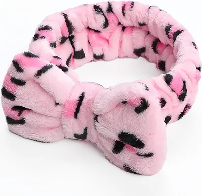 Produktbild von Flauschiges Spa-Haarband aus Polarfleece mit Leopardenmuster Rosa