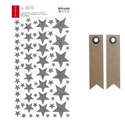 Produktbild von Sterne-Glitter Stickers - Silber + 20 Wimpel Kraft Etiketten