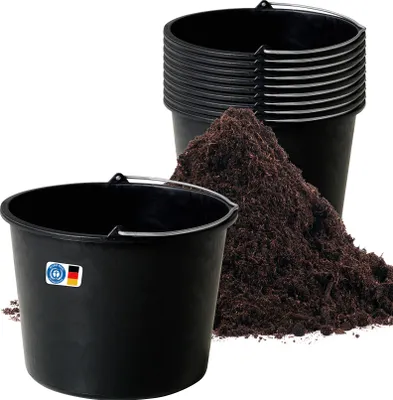 Image de BigDean 10 seaux de chantier de 12 l - Seaux à mortier avec poignée - Seaux pour chantier et jardin - Seau à eau robuste, seau à béton avec graduation, label « Blauer Engel »