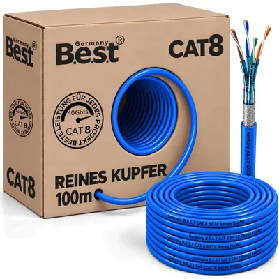 Produktbild von B.E.S.T. 100 m CAT 8.1 Netzwerkkabel S/FTP 40 Gbit/s 2000 MHz AWG 23/1 Kupfer LSZH Blau