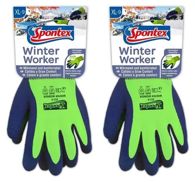 Produktbild von Spontex 2er Pack Größe XL (blau oder grün) Winter Worker Handschuhe Arbeitshandschuhe Innenfütterung für hohen Kälteschutz Latexbeschichtung Farbe nicht frei wählbar