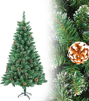Productafbeelding van UISEBRT, kunstkerstboom, 180 cm, groene dennenboom met sneeuw en kegels. Kunstboom voor kerstdecoratie, inclusief standaard