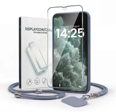 Produktbild von Handyhülle für Apple iPhone X mit Handykette und 9H Displayglas Displayschutz Band Kordel Hülle Case Schutzhülle Lavendelblau Blau