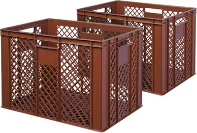 Produktbild von 2x Eurobehälter/Bäckerkiste, LxBxH 600 x 400 x 410 mm, lebensmittelecht, Boden und Wände durchbrochen, braun