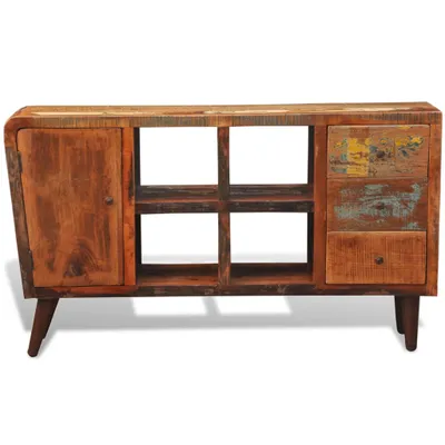 Image de vidaXL Commode en bois massif 1 porte 4 compartiments et 3 tiroirs