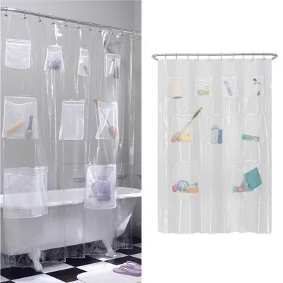 Produktbild von Unyqoos Transparenter wasserdichter Duschvorhang mit praktischen Aufbewahrungsfächern®