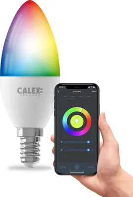 A smart LED light bulb with a smartphone displaying its control app.