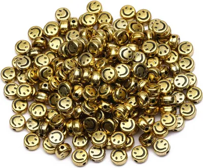 Obrázok produktu pre Remeselné korálky okrúhle 100 ks, 7 x 4 mm okrúhle, zlaté korálky so smajlíkom