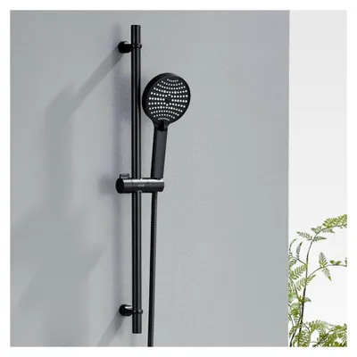 Produktbild von Duschstange mit Brause Schwarz 70 cm, Brausestangenset aus Edelstahl, Duschset mit Duschkopf, Schlauch und Halterung, Handbrause für das Bad, Einstellbarer Montageabstand