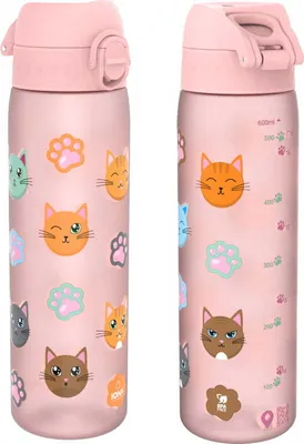 Image de ION8 | Gourde Recyclon 500ml - Rose - Motif chat - Sans BPA - Légère et résistante