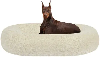 Image de Lit rond orthopédique pour chien, 120 cm de diamètre, beige, lavable