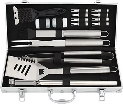 Produktbild von 20-teilige Grillutensilien - Premium Grillzubehör für Männer Papa Geburtstagsgeschenk - Outdoor Grill Grillzubehör in Aluminium Aufbewahrungskoffer （Set）