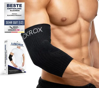 Produktbild von BLACKROX Ellenbogenbandage [Vergleichssieger 2024] Damen & Herren | Tennisarm Bandage | Perfekt für Sport, Golf, Tennis & Bodybuilding, schwarz, Gr. S