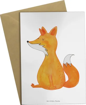 Produktbild von Mr. & Mrs. Panda Grußkarte Einhorn Fuchs - Weiß - Geschenk, hochzeitskarten, Unicorn, Einhörner, Beileidskarte, Unicorns, Füchse, Klappkarte, weihnachtskarten