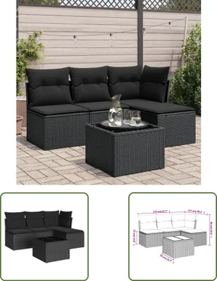 Produktbild von The Living Store 5-tlg. Garten-Sofagarnitur mit Kissen Schwarz Poly Rattan