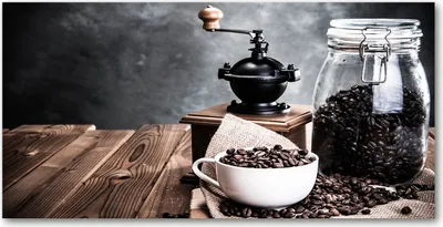 Produktbild von Tulup Glas-Bild -140x70- Wandkunst Dekorative Wand für Küche & Wohnzimmer - Essen & Getränke - Kaffeemühle - Braun