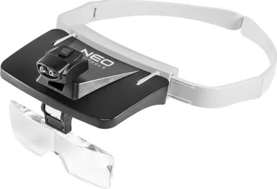 Produktbild von Stirnlupe mit 2 LED-Leuchten und 5 Wechselobjektiven im Etui