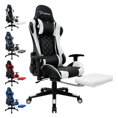 Produktbild von FOXSPORT Gaming Stuhl Ergonomisch-Racing-Design-Bürostuhl bis 150kg-mit einklappbarer Fußstütze, verstellbarer Kopfstütze und  Lordosenstütze-Weiß
