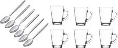 Produktbild von TEELÖFFEL Kaffeelöffel 6er Set Kuchenlöffel Edelstahl Dessertlöffel + Latte Macchiato 6 Gläser - moderne hitzebeständige Kaffeegläser von James Premium®