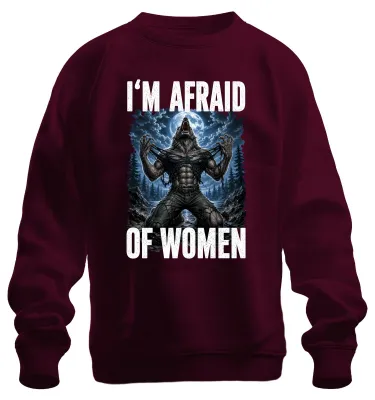 Immagine prodotto di "Ho paura delle donne" – Felpa con cappuccio, motivo lupo, stile "Werwolf", sarcasmo, colore bordeaux, taglia XXL