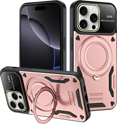 Produktbild von Rüstung Handyhülle für iPhone 16 Pro Dual-Layer Magnetisches Ringhalter Ständer Magsafe Hülle Roségold