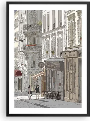 Produktbild von Gerahmtes Poster - Schwarzer Rahmen - Architektur Zeichnen Montmartre - 50x70 cm - Wand Bild - Wanddeko - Wandbilder - Wandposter - Bilderrahmen - Bilder - Kunstdruck - Wandbild - P2BPA50x70-4141