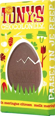Produktbild von Tony's Chocolonely - Schokoladen -Ostergriff Milch mit Baiser und Zitrone 180gr