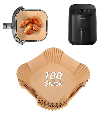 Immagine prodotto di Carta da forno per friggitrici ad aria, 100 pezzi, adatta per friggitrici ad aria da 2 litri, accessori per friggitrici ad aria mini, dimensioni 12,5x12,5 cm, antiaderente, resistente all'olio