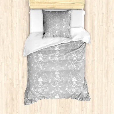Produktbild von ABAKUHAUS Damast Mantele, Antiker Damast-König, Milbensicher Allergiker geeignet mit Kissenbezügen, 135 cm x 200 cm - 80 x 80 cm, Grau und Weiß
