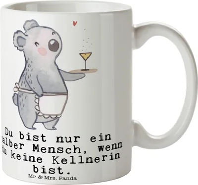 Produktbild von Mr. & Mrs. Panda Tasse Kellnerin Herz - Weiß - Geschenk, Spruch, Lustig, Restaurant, Ausbildung, Teetasse, Teebecher, Kaffeebecher, Kaffeetasse, für kaffee, Becher