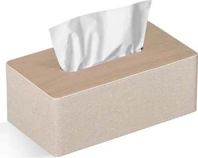 Produktbild von Kosmetiktücherbox, 25×14×10.5 cm Kunstleder Moderner Taschentuchbox Rechteckig für Badezimmer Schlafzimmer Esszimmer Büro und Mehr (Beige)